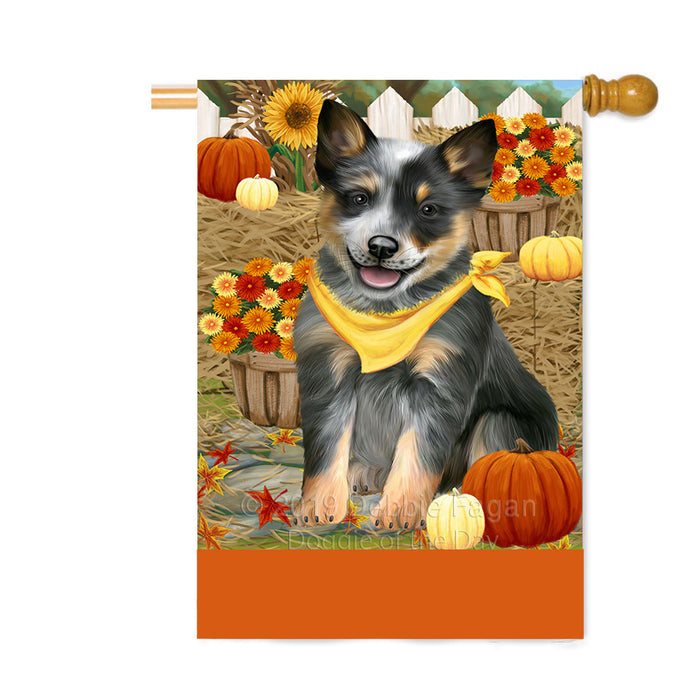 Personalized Fall Autumn Greeting Blue Heeler Dog with Pumpkins Custom House Flag FLG-DOTD-A61877