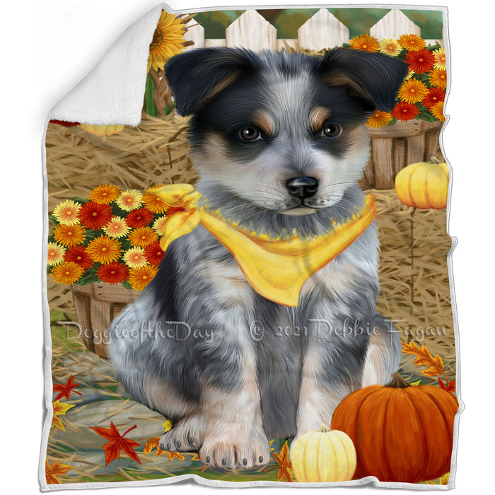 Fall Autumn Greeting Blue Heeler Dog with Pumpkins Blanket BLNKT87114