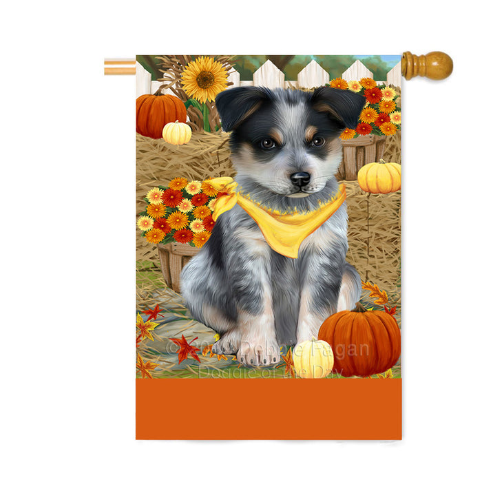 Personalized Fall Autumn Greeting Blue Heeler Dog with Pumpkins Custom House Flag FLG-DOTD-A61878