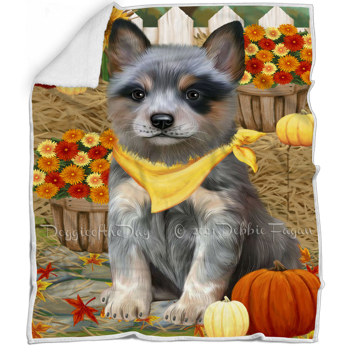 Fall Autumn Greeting Blue Heeler Dog with Pumpkins Blanket BLNKT87123