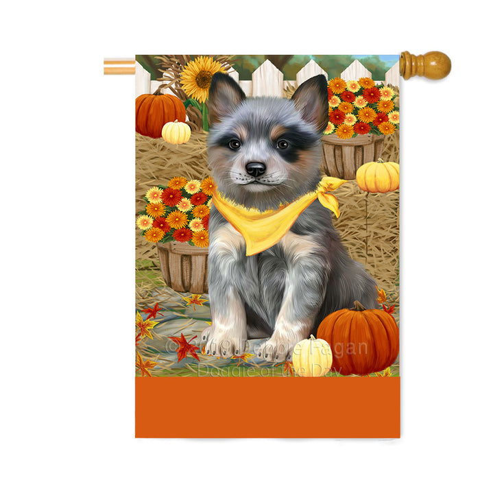 Personalized Fall Autumn Greeting Blue Heeler Dog with Pumpkins Custom House Flag FLG-DOTD-A61879