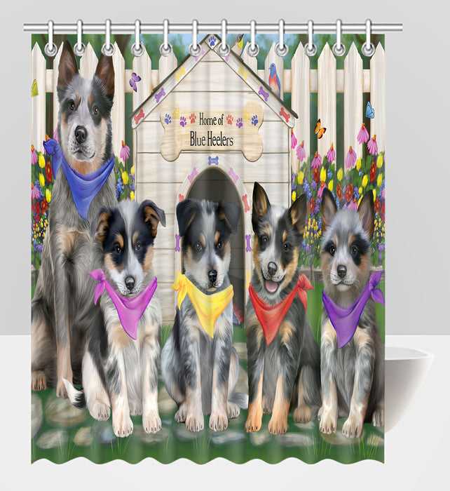 Spring Dog House Blue Heeler Dogs Shower Curtain