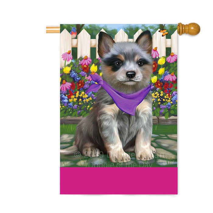 Personalized Spring Floral Blue Heeler Dog Custom House Flag FLG-DOTD-A62819