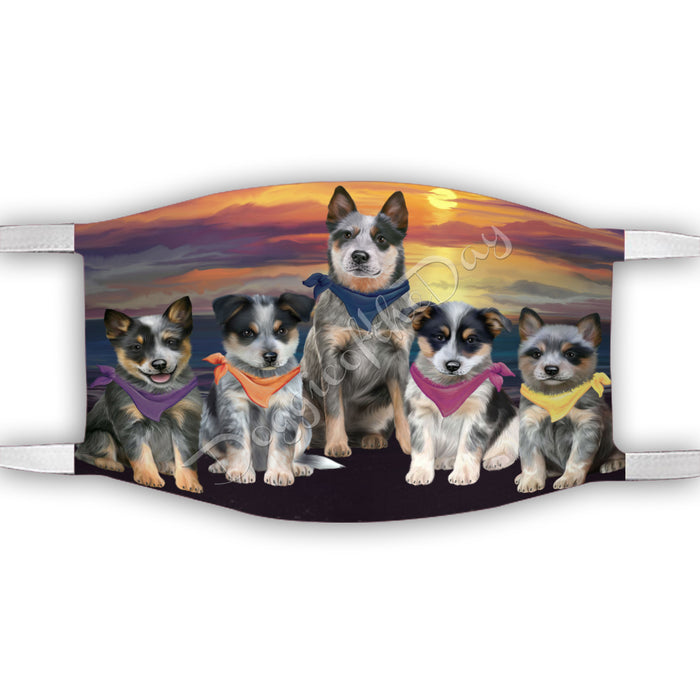 Family Sunset Blue Heeler Dogs Face Mask FM49180
