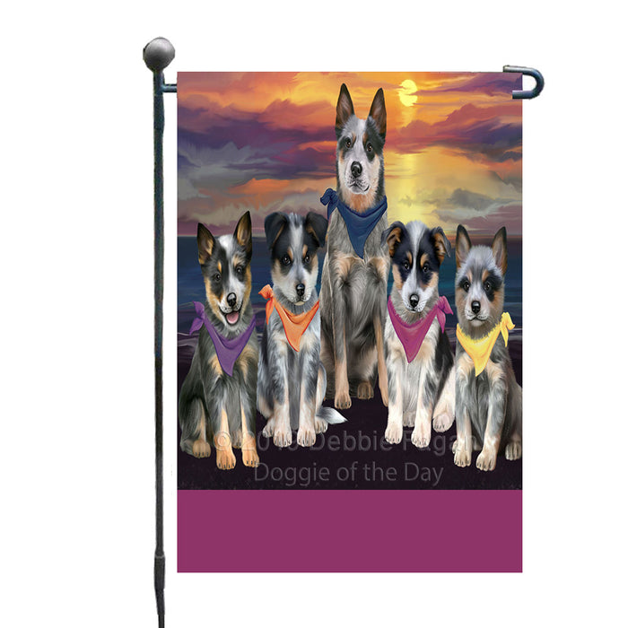 Personalized Family Sunset Portrait Blue Heeler Dogs Custom Garden Flags GFLG-DOTD-A60579