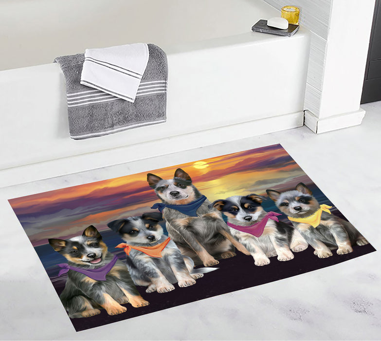 Family Sunset Portrait Blue Heeler Dogs Bath Mat
