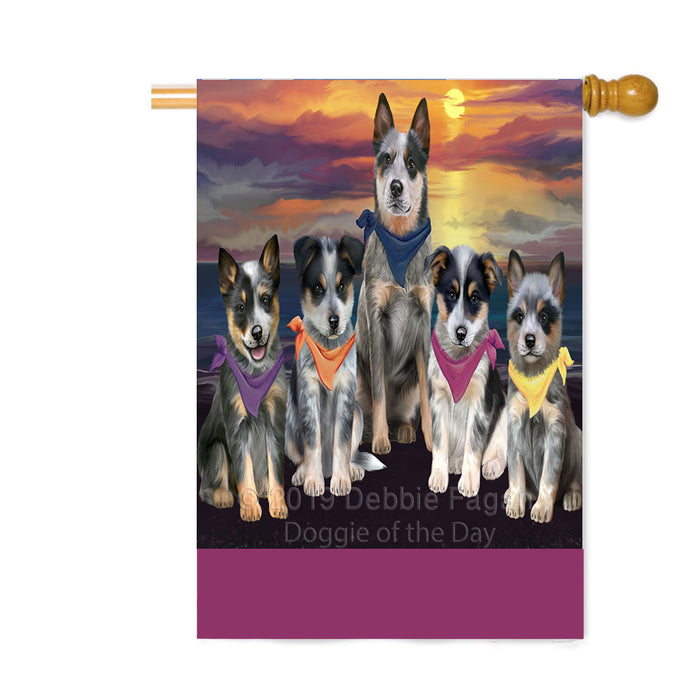 Personalized Family Sunset Portrait Blue Heeler Dogs Custom House Flag FLG-DOTD-A60635