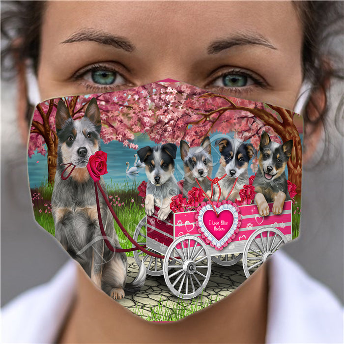 I Love Blue Heeler in a Cart Face Mask FM48124