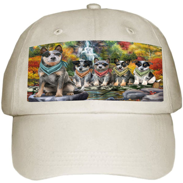 Scenic Waterfall Blue Heelers Dog Ball Hat Cap HAT59223