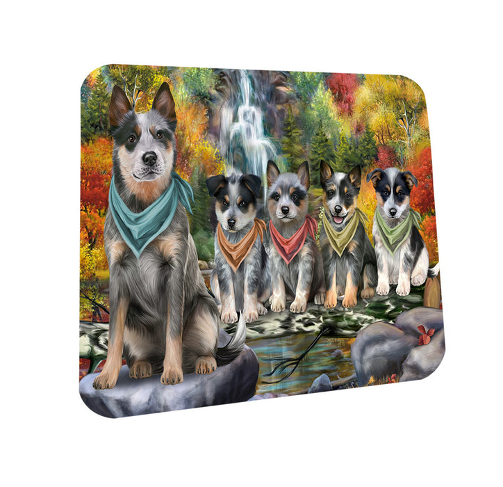 Scenic Waterfall Blue Heelers Dog Coasters Set of 4 CST51789