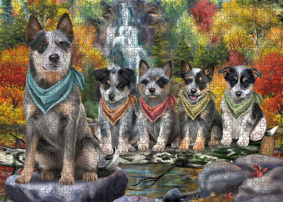Scenic Waterfall Blue Heelers Dog Puzzle with Photo Tin PUZL59577