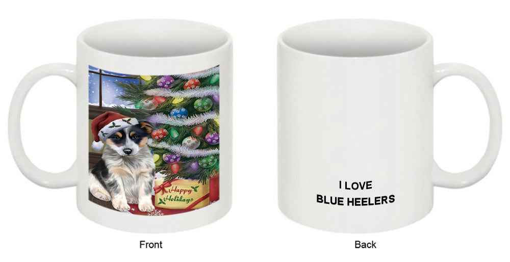 Christmas Happy Holidays Blue Heeler Dog with Tree and Presents Coffee Mug MUG48843