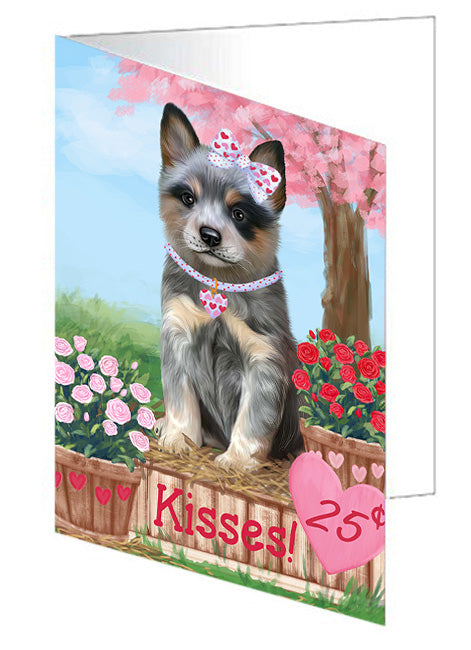 Rosie 25 Cent Kisses Blue Heeler Dog Handmade Artwork Assorted Pets Greeting Cards and Note Cards with Envelopes for All Occasions and Holiday Seasons GCD72320