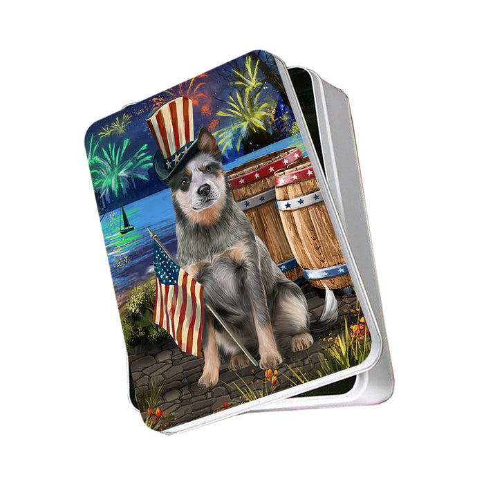 4th of July Independence Day Fireworks Blue Heeler Dog at the Lake Photo Storage Tin PITN51103