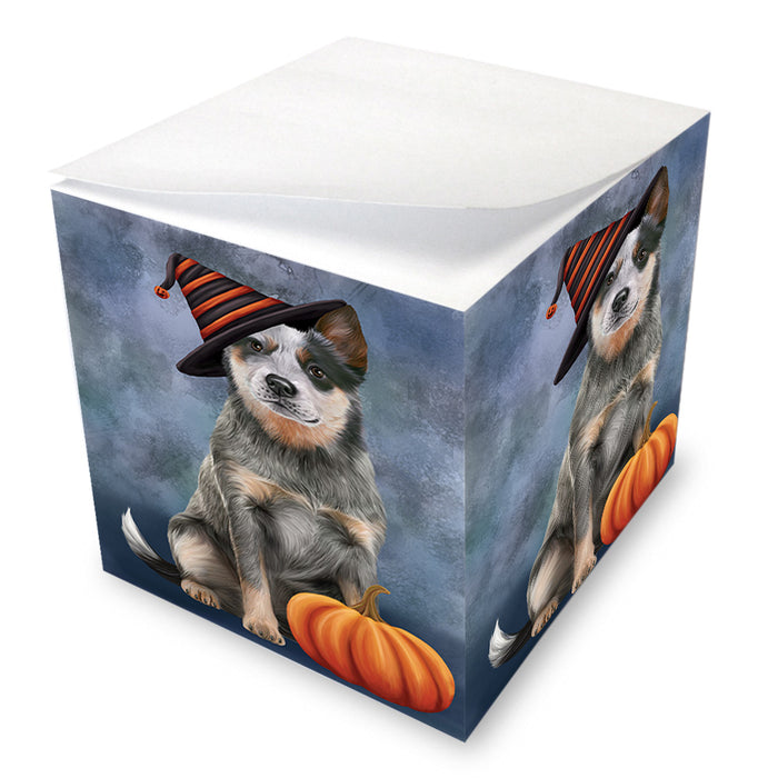 Happy Halloween Blue Heeler Dog Wearing Witch Hat with Pumpkin Note Cube NOC56366