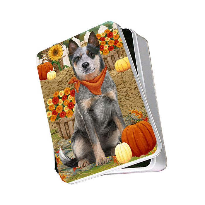 Fall Autumn Greeting Blue Heeler Dog with Pumpkins Photo Storage Tin PITN52312