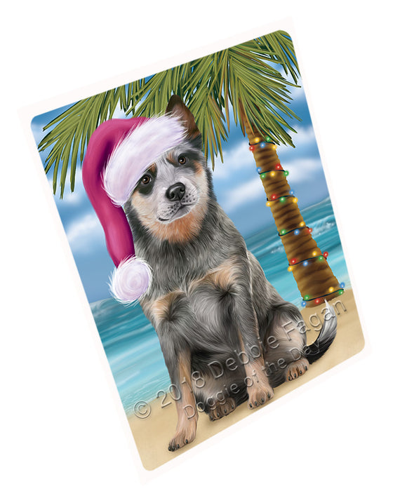 Summertime Happy Holidays Christmas Blue Heeler Dog on Tropical Island Beach Cutting Board C68070