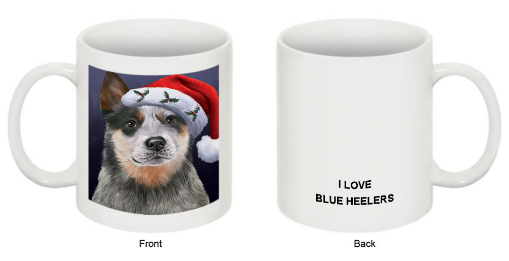 Christmas Holidays Blue Heeler Dog Wearing Santa Hat Portrait Head Coffee Mug MUG48891