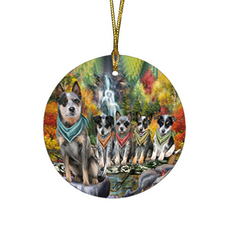 Scenic Waterfall Blue Heelers Dog Round Flat Christmas Ornament RFPOR51821