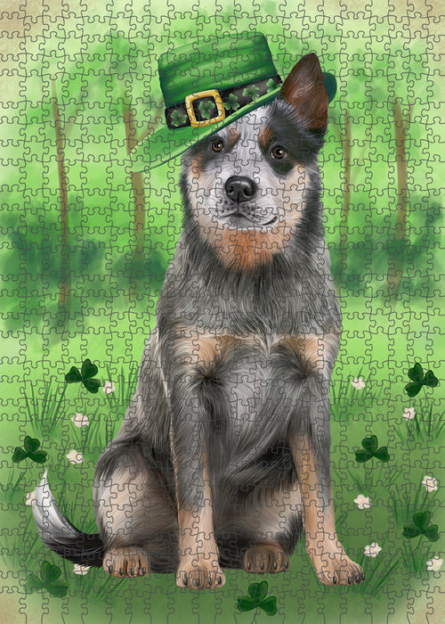 St. Patricks Day Irish Portrait Blue Heeler Dog Portrait Jigsaw Puzzle for Adults Animal Interlocking Puzzle Game Unique Gift for Dog Lover's with Metal Tin Box PZL031