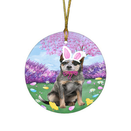 Easter Holiday Blue Heeler Dog Round Flat Christmas Ornament RFPOR57285