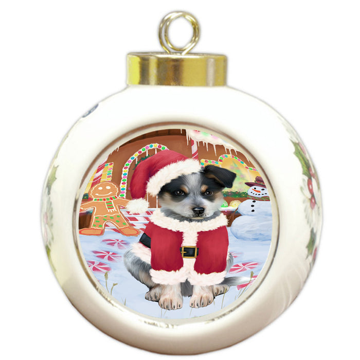 Christmas Gingerbread House Candyfest Blue Heeler Dog Round Ball Christmas Ornament RBPOR56550