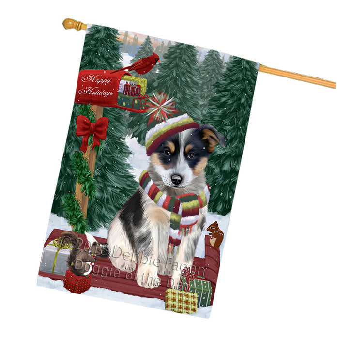 Merry Christmas Woodland Sled Blue Heeler Dog House Flag FLG55284