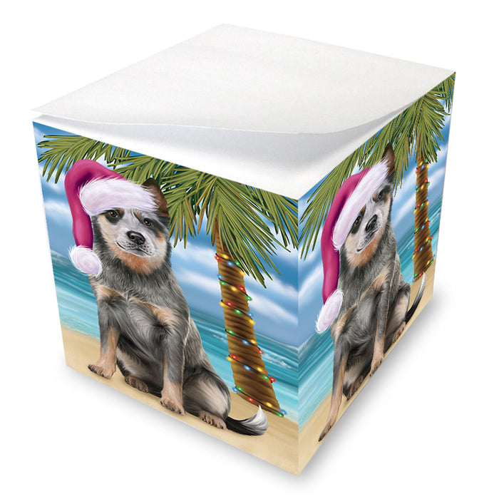 Summertime Happy Holidays Christmas Blue Heeler Dog on Tropical Island Beach Note Cube NOC56060