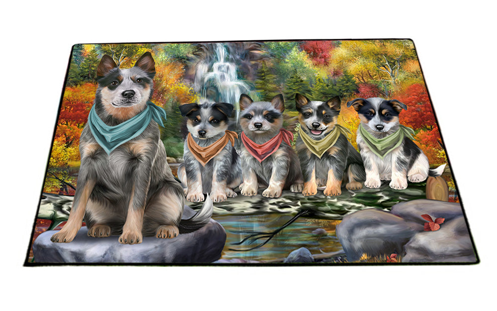 Scenic Waterfall Blue Heelers Dog Floormat FLMS51336