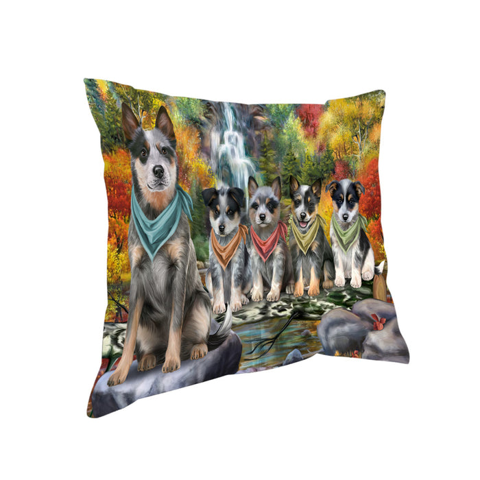 Scenic Waterfall Blue Heelers Dog Pillow PIL63684