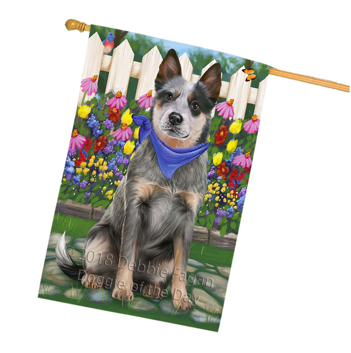 Spring Floral Blue Heeler Dog House Flag FLG52322