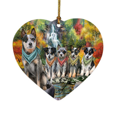 Scenic Waterfall Blue Heelers Dog Heart Christmas Ornament HPOR51830