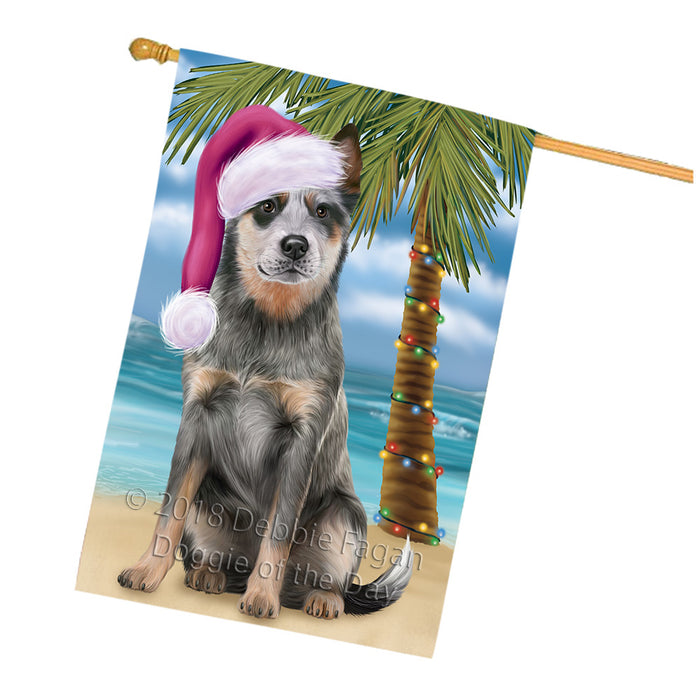 Summertime Happy Holidays Christmas Blue Heeler Dog on Tropical Island Beach House Flag FLG54740