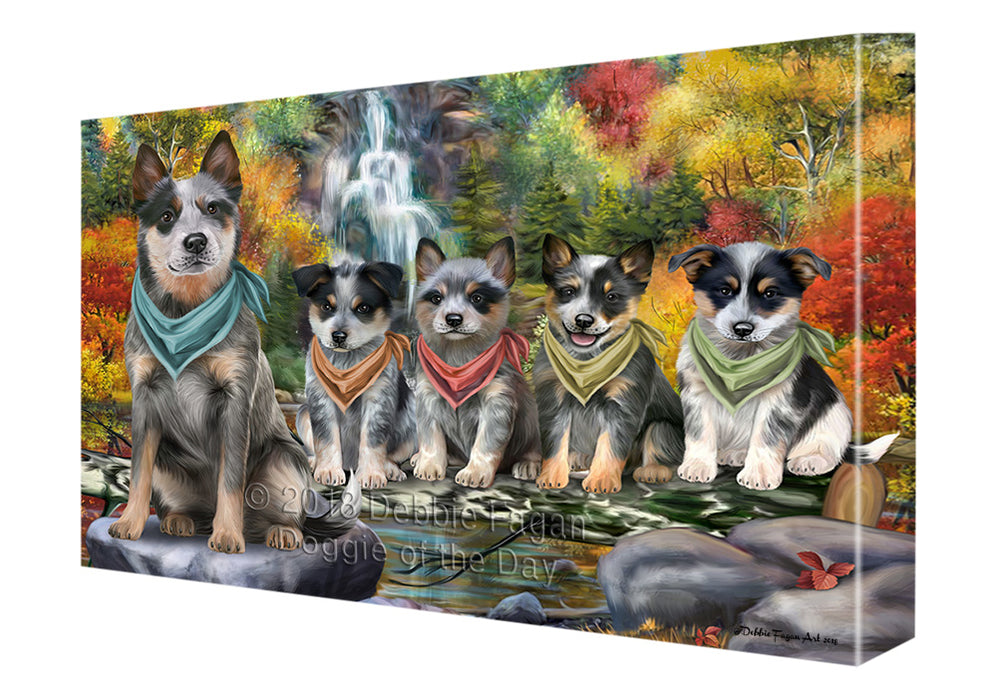 Scenic Waterfall Blue Heelers Dog Canvas Print Wall Art Décor CVS83735