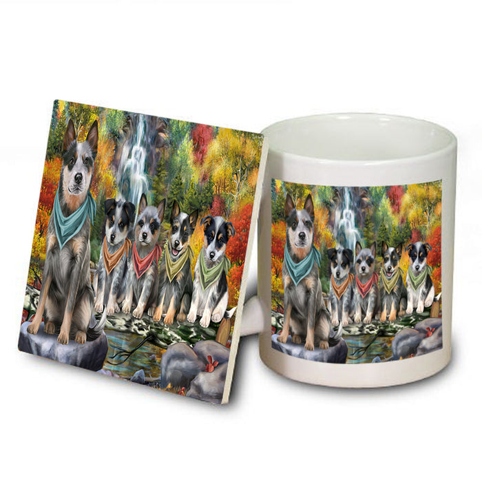 Scenic Waterfall Blue Heelers Dog Mug and Coaster Set MUC51822