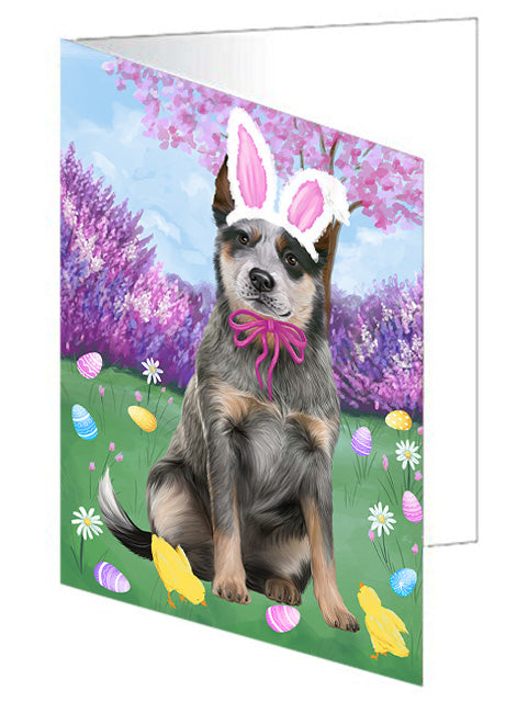 Easter Holiday Blue Heeler Dog Handmade Artwork Assorted Pets Greeting Cards and Note Cards with Envelopes for All Occasions and Holiday Seasons GCD76166