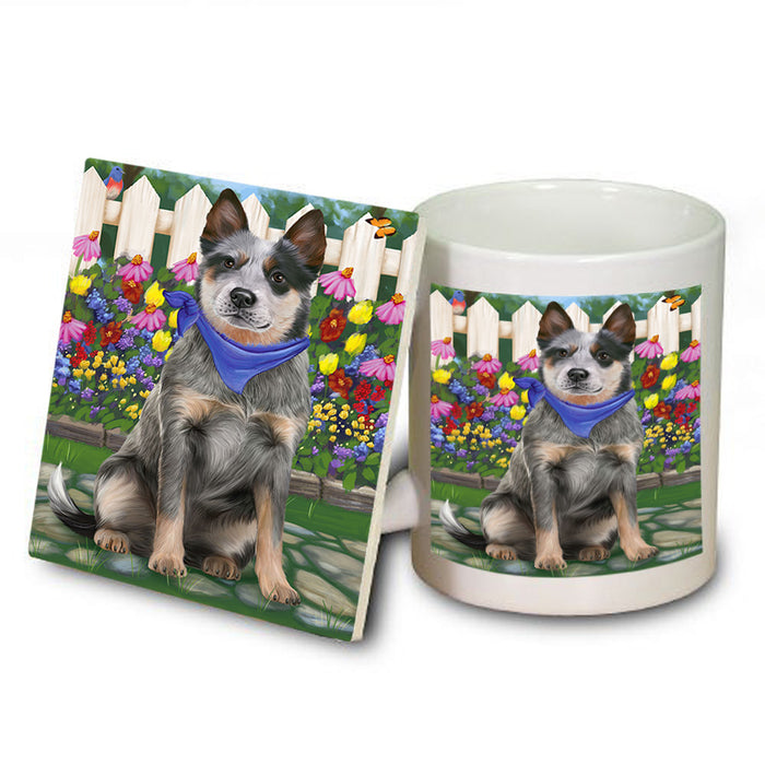 Spring Floral Blue Heeler Dog Mug and Coaster Set MUC52181