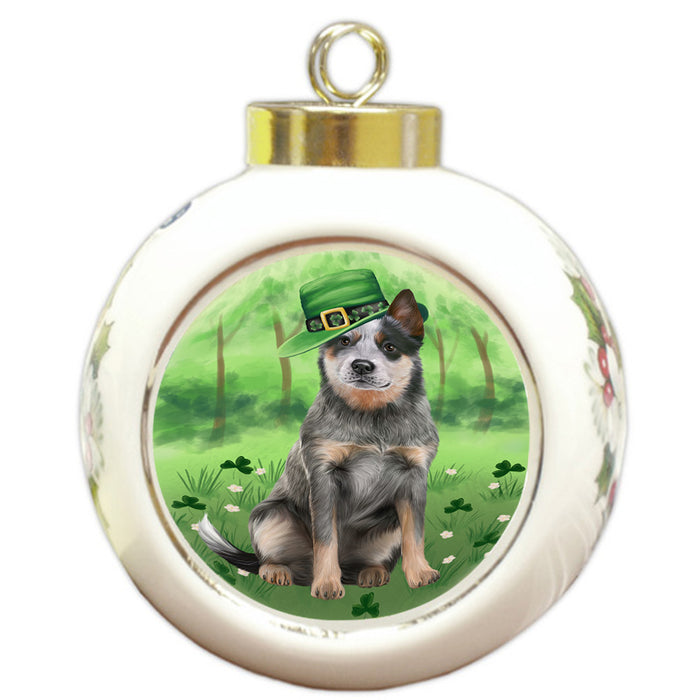 St. Patricks Day Irish Portrait Blue Heeler Dog Round Ball Christmas Ornament RBPOR58115