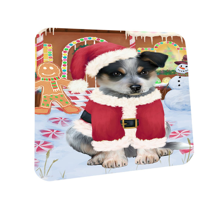 Christmas Gingerbread House Candyfest Blue Heeler Dog Coasters Set of 4 CST56152
