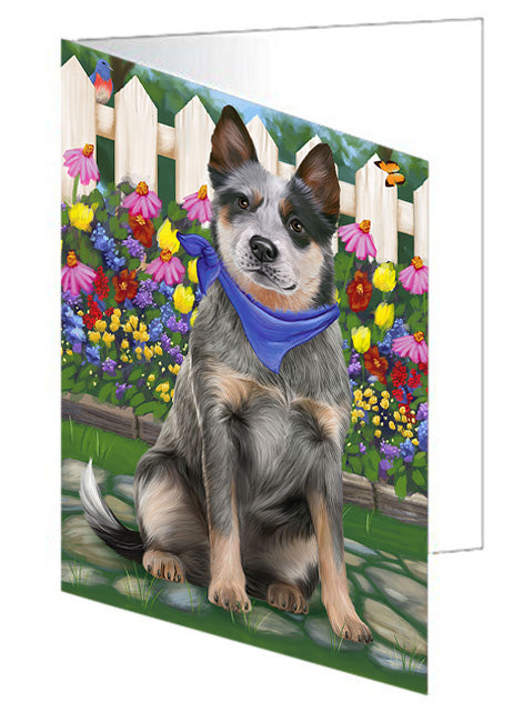 Spring Floral Blue Heeler Dog Handmade Artwork Assorted Pets Greeting Cards and Note Cards with Envelopes for All Occasions and Holiday Seasons GCD60752