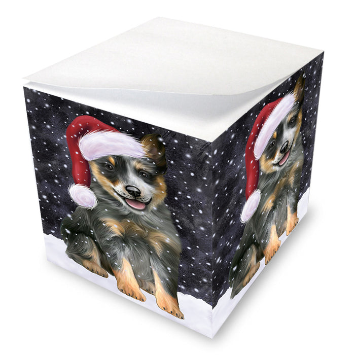 Let it Snow Christmas Holiday Blue Heeler Dog Wearing Santa Hat Note Cube NOC55931