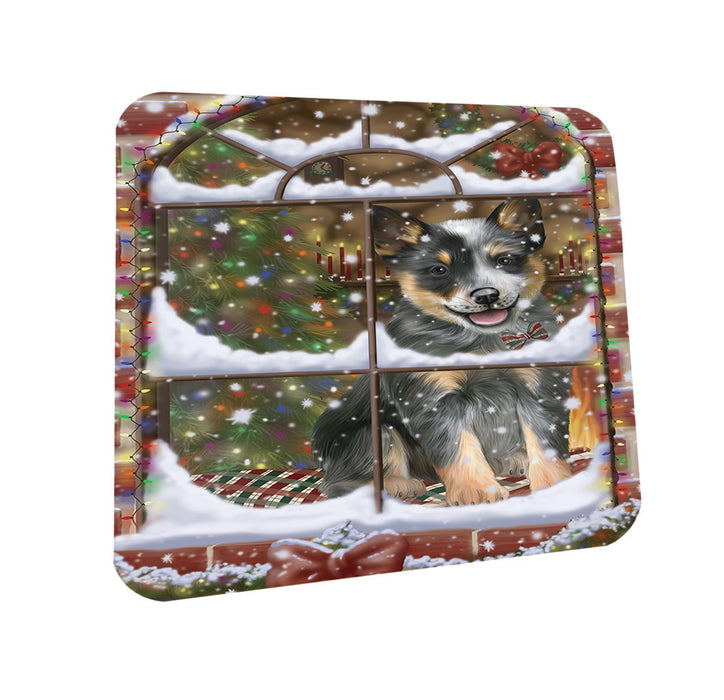 Please Come Home For Christmas Blue Heeler Dog Sitting In Window Coasters Set of 4 CST53577
