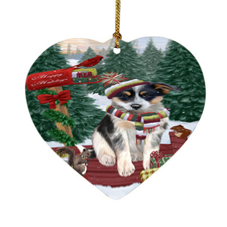 Merry Christmas Woodland Sled Blue Heeler Dog Heart Christmas Ornament HPOR55211