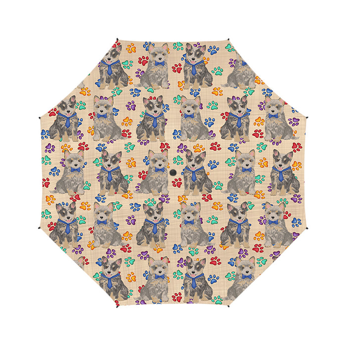Rainbow Paw Print Blue Heeler Dogs Blue Semi-Automatic Foldable Umbrella