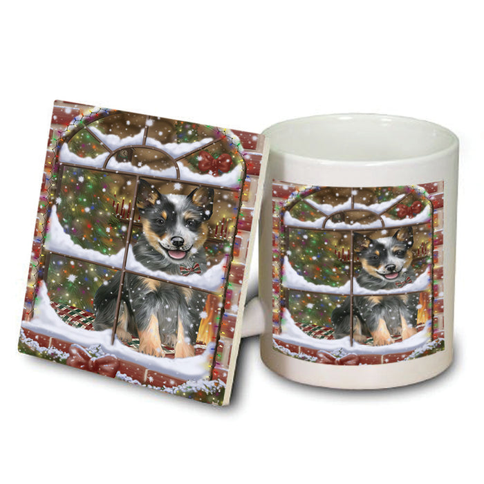 Please Come Home For Christmas Blue Heeler Dog Sitting In Window Mug and Coaster Set MUC53611