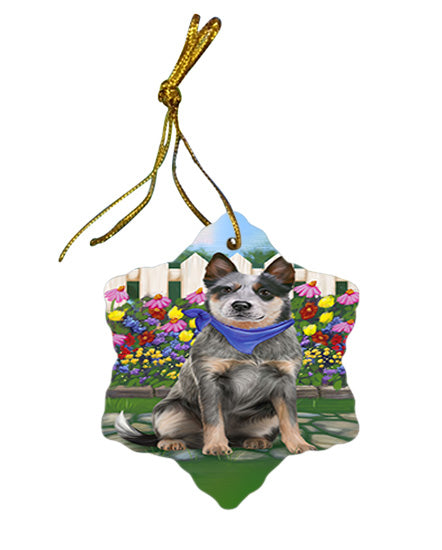 Spring Floral Blue Heeler Dog Star Porcelain Ornament SPOR52232