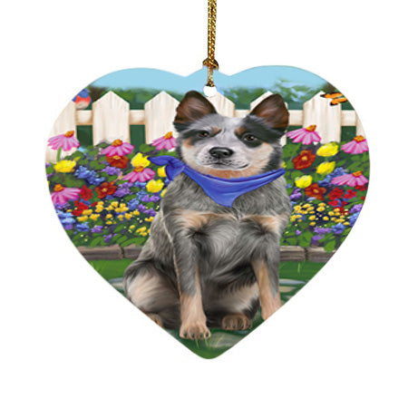 Spring Floral Blue Heeler Dog Heart Christmas Ornament HPOR52241