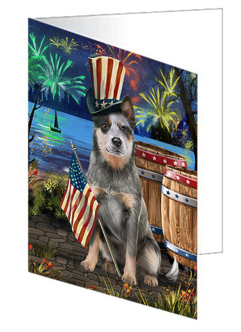 4th of July Independence Day Fireworks Blue Heeler Dog at the Lake Handmade Artwork Assorted Pets Greeting Cards and Note Cards with Envelopes for All Occasions and Holiday Seasons GCD57338