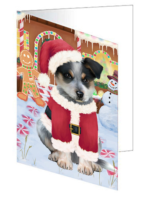 Christmas Gingerbread House Candyfest Blue Heeler Dog Handmade Artwork Assorted Pets Greeting Cards and Note Cards with Envelopes for All Occasions and Holiday Seasons GCD73097