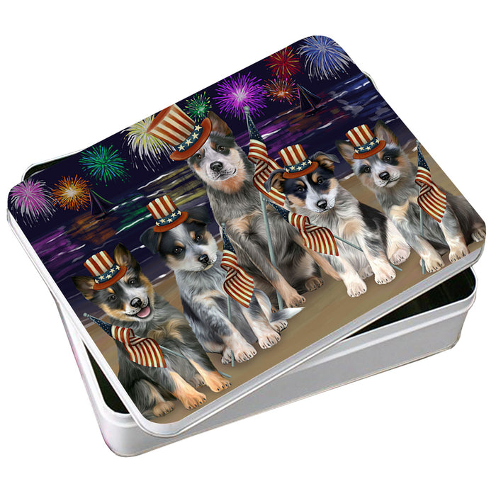 4th of July Independence Day Firework Blue Heelers Dog Photo Storage Tin PITN52413